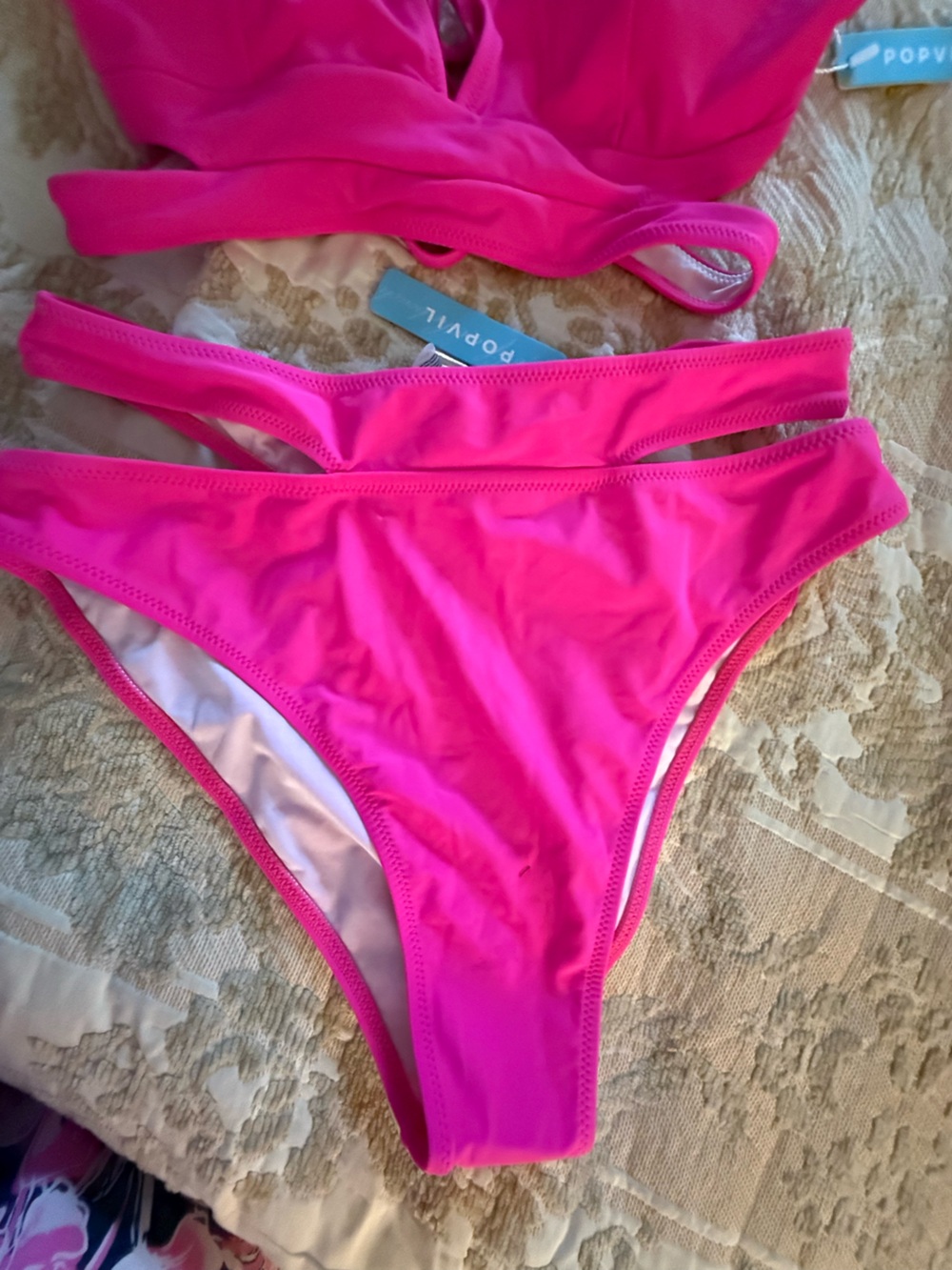 Brand New Popvil Hot Pink Two-Piece Cut Out Bikini - Picture 3 of 12
